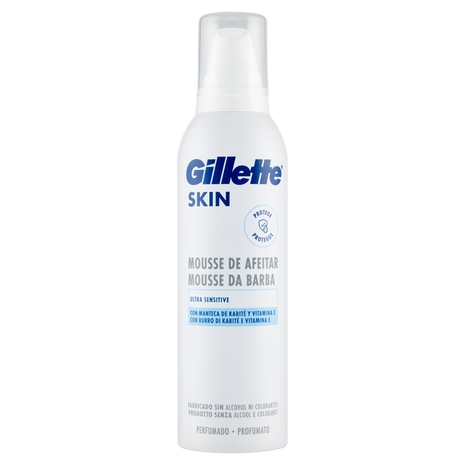 Gillette Mousse da Barba da Uomo Skin Ultra Sensitive con Burro di Karité e Vitamina E, 240 ml